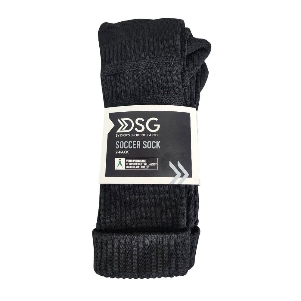 Kids DSG Black Soccer Sock 2-Pack Microfiber Toe Seam Cushioned Size S (13K-4)